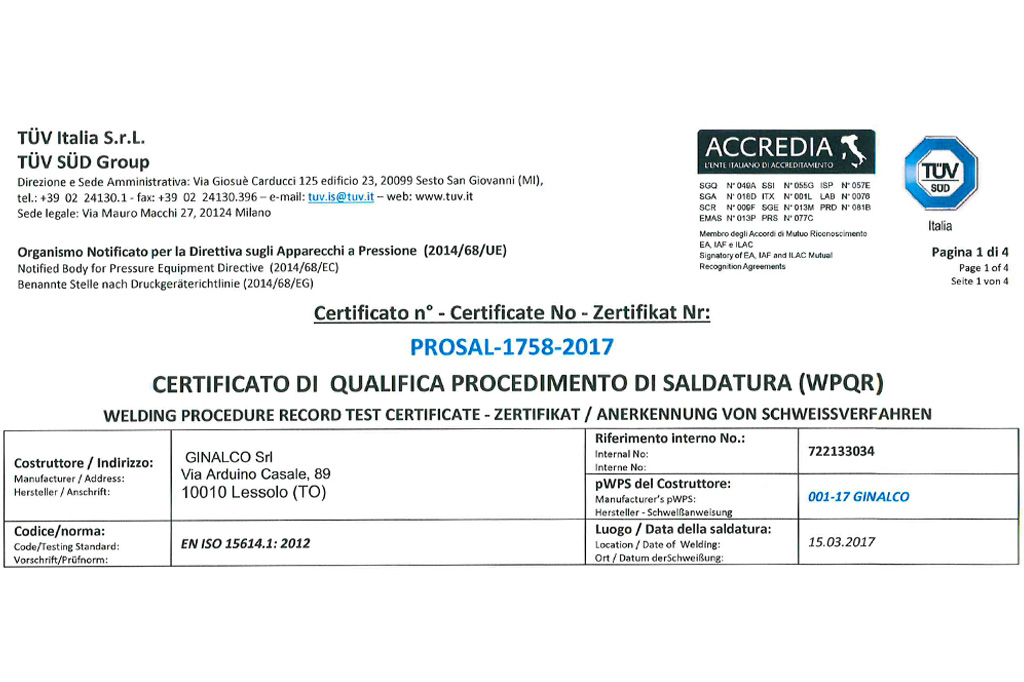certificazione di qualità produzione serbatoi acciaio inox